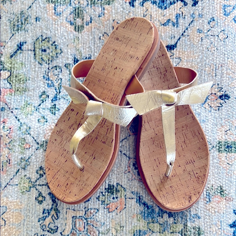 Kork-Ease Gold Sandals with T-Strap Design